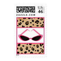 Leopard Print & Pink Retro Sunglasses Postage