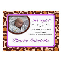Leopard Print Purple Birth Announcements