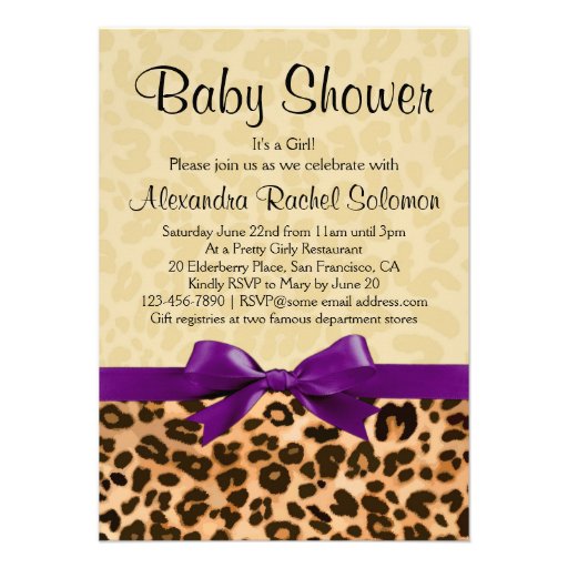Leopard Print Purple Girl Baby Shower Invitation