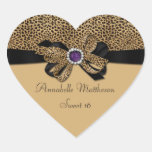 Leopard Print Purple Jewel Diamonds Sweet 16 Heart Stickers