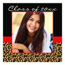 Leopard Print Red Black Photo Graduation invitations