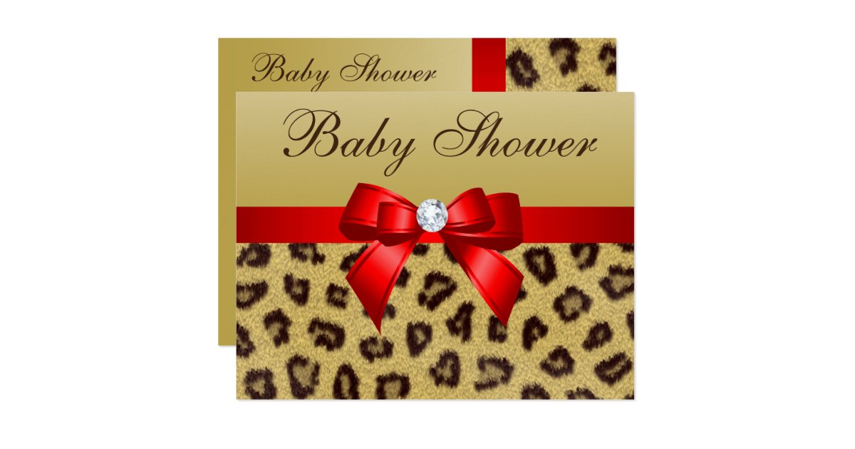 Leopard Print, Red Bow Baby Shower Card Zazzle