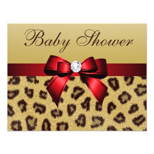 Leopard Print, Red Bow Baby Shower Custom Invite
