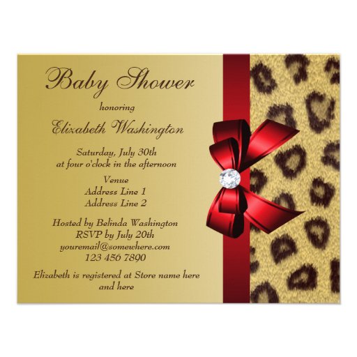 Leopard Print, Red Bow Baby Shower Custom Invite