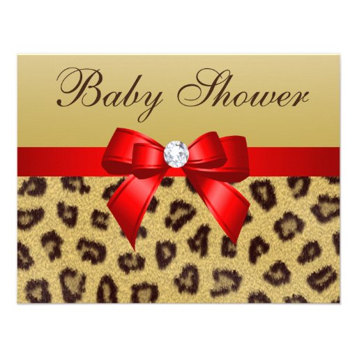 Leopard Print, Red Bow Baby Shower Invitations