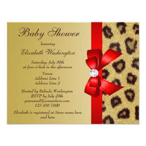 Leopard Print, Red Bow Baby Shower Invitations