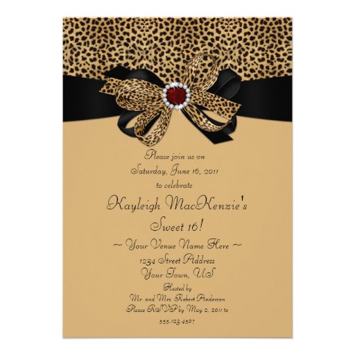 Leopard Print Ruby Diamonds Sweet 16 Invitation