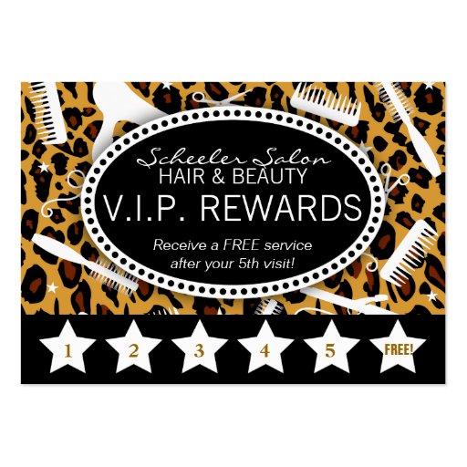 Leopard Print Salon Loyalty Business Card Templates (front side)