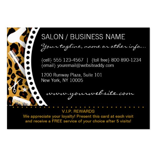 Leopard Print Salon Loyalty Business Card Templates (back side)