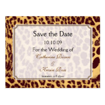 Leopard print save the date postcard