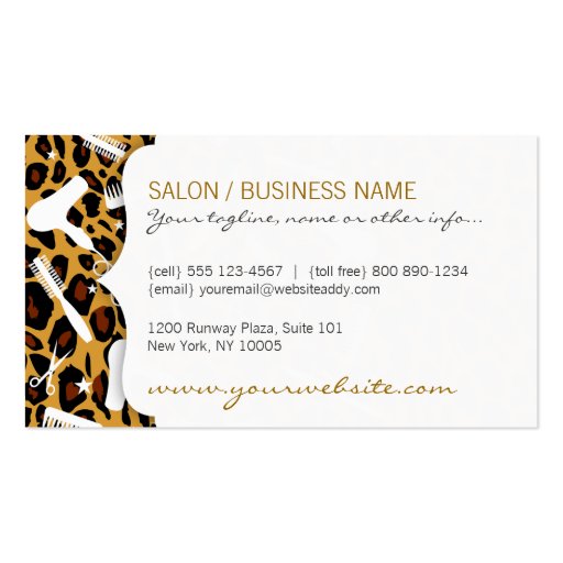 Leopard Print & White Hair Salon Tools Business Cards (back side)