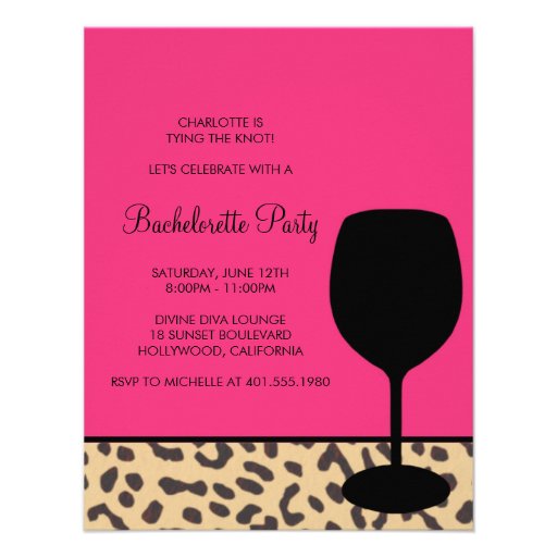 leopard print wine bachelorette invitations