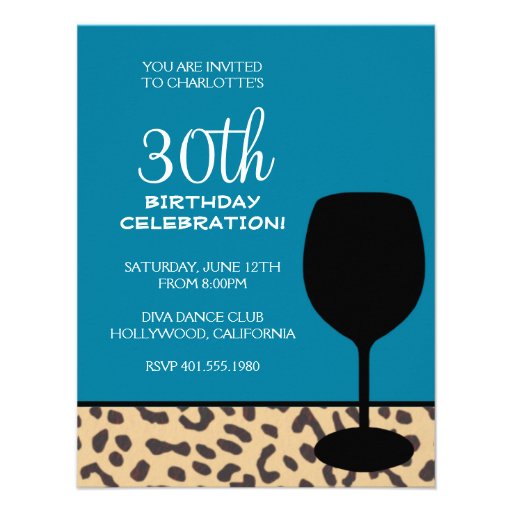 leopard print wine birthday announcements (front side)