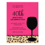 leopard print wine birthday invitations