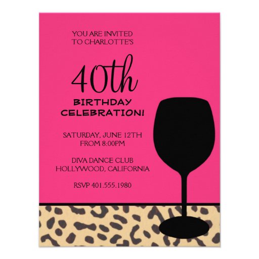 leopard print wine birthday personalized announcements (front side)