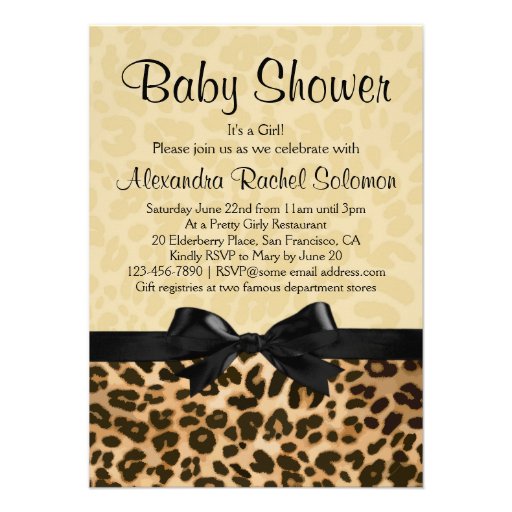 Leopard Print with Bow Girl Baby Shower Invitation (front side)