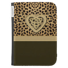Leopard Print with Gold Celtic Heart Kindle Case