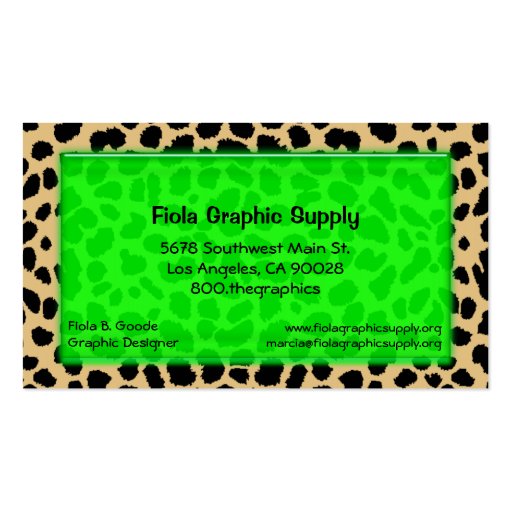 Leopard Print With Lime Green Glass Rectangle Business Card Templates