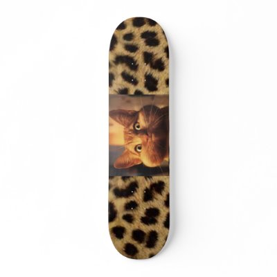 Leopard Print with Orange Tabby Cat Skateboard Decks by maximus7