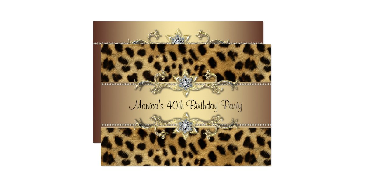 Leopard Print Womans 40th Birthday Party Card Zazzle