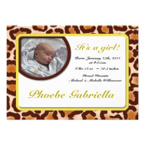 Leopard Print Yellow Birth Announcements