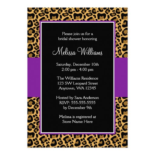 Leopard Purple Bridal Shower Invitations