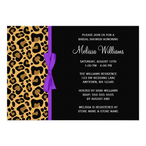 Leopard Purple Printed Ribbon Bridal Shower Announcement