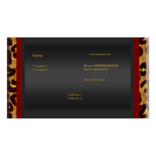 Leopard Red Black Gold Elegant Boutique 6 Business Card Templates (back side)