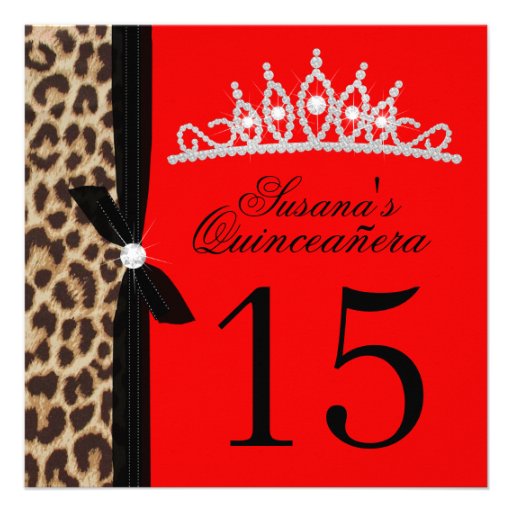 leopard red Quinceanera Personalized Invitation (front side)