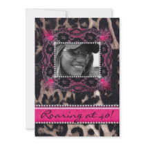 Leopard Roaring 40 Birthday Party Pink Jewels Personalized Invitations
