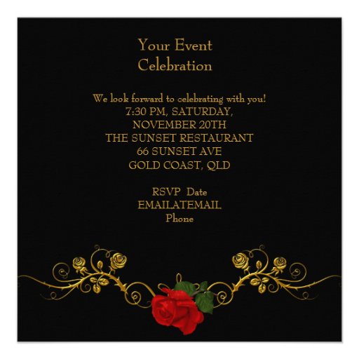 Leopard Roses Red Black Gold Birthday Party Custom Invitation