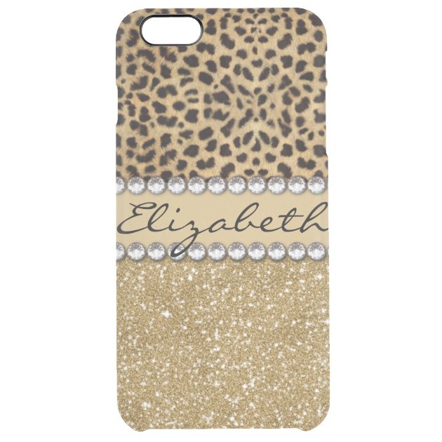 Leopard Spot Gold Glitter Rhinestone PHOTO PRINT Uncommon Clearlyâ„¢ Deflector iPhone 6 Plus Case