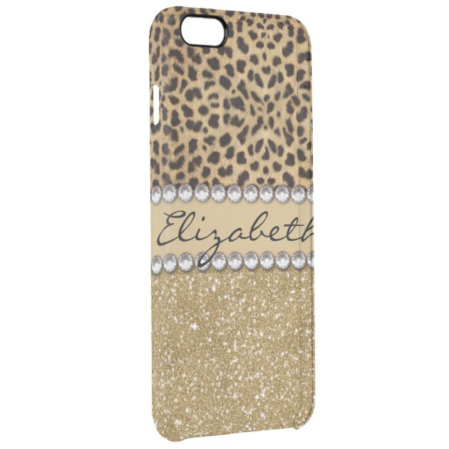 Leopard Spot Gold Glitter Rhinestone PHOTO PRINT Uncommon Clearlyâ„¢ Deflector iPhone 6 Plus Case-2