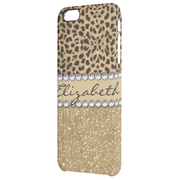 Leopard Spot Gold Glitter Rhinestone PHOTO PRINT Uncommon Clearlyâ„¢ Deflector iPhone 6 Plus Case