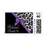 Leopard Spots and Purple Ribbon Sweet 16 Postage Stamps
