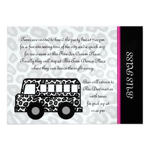 Leopard Spots Party Bus Custom Announcement
