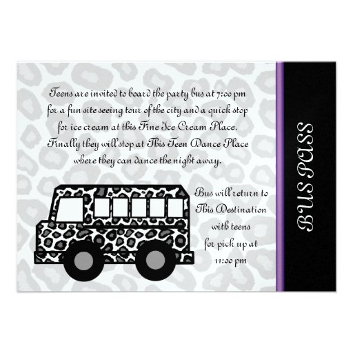 Leopard Spots Party Bus Personalized Invitation