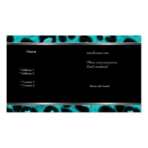 Leopard Teal Blue Black Boutique Card Elegant Business Card Template (back side)