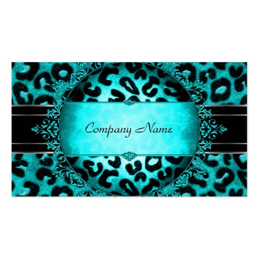 Leopard Teal Blue Black Boutique Card Elegant Business Card Template (front side)