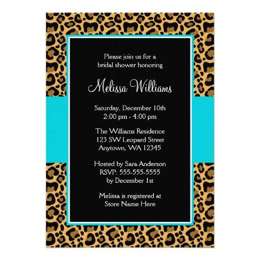 Leopard Teal Blue Bridal Shower Invitations