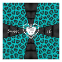 Leopard Teal Sweet 16 Sixteen Birthday Party Invite