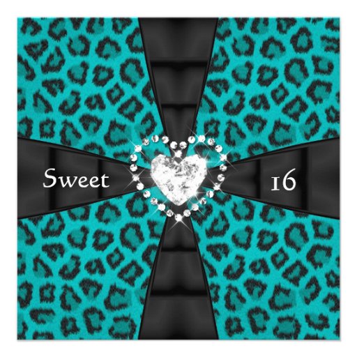 Leopard Teal Sweet 16 Sixteen Birthday Party Invite
