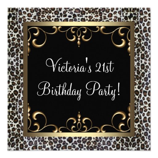 Leopard Womans 21st Birthday Party Invites (front side)