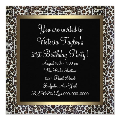 Leopard Womans 21st Birthday Party Invites