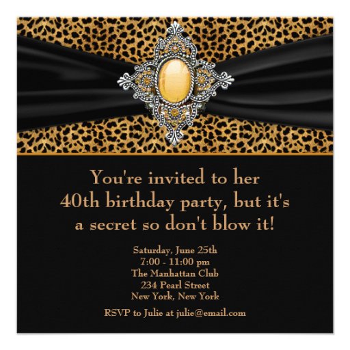 Leopard Womans Surprise 40th Birthday Party Invitations