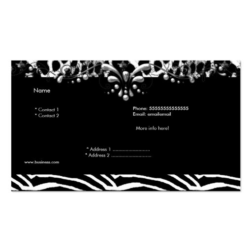 Leopard Zebra Silver Black White Stripe 2 Business Cards (back side)