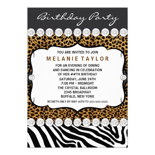 Leopard Zebra Womans Birthday Party Invitations