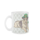 glass_mug - This adorable little dog is wearing a green hat with gold buckle and shamrock accent. He holds a shamrock stem in his mouth and the text says ... Of Course Im a Leprechaun. Many matching gifts available in my store with this design.: Sizes  Available colors: frosted