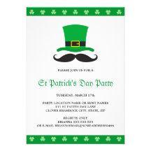 Leprechaun hat mustache St Patrick's day party Custom Invites