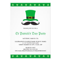 Leprechaun hat mustache St Patrick's day party Invite